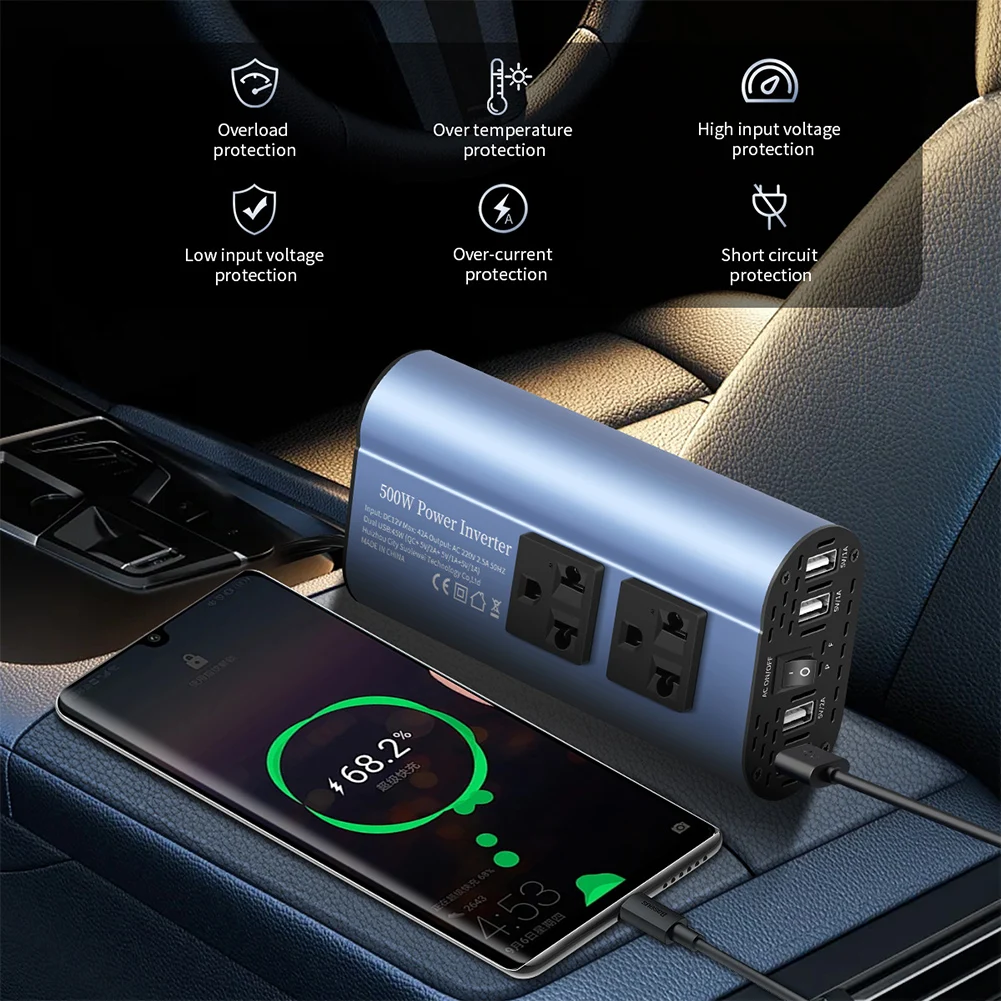 Inversor de cadena revisado Fuente de alimentación para automóvil de 200 W con conversión USB de 12 V a 110 V