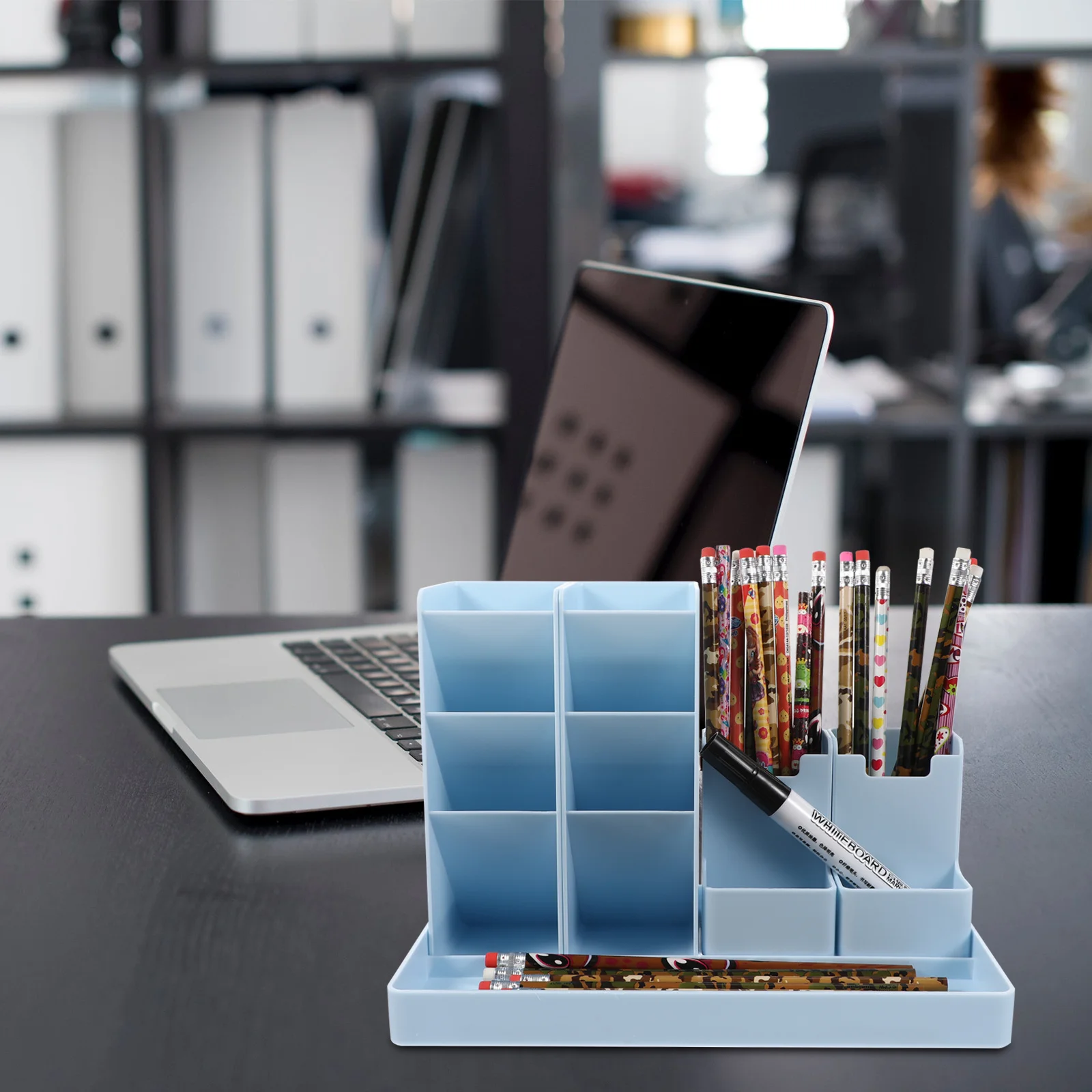 

Pen Holder Box Abs Desktop Organizer For Stationery Pencil Container Office Supplies Vertical Storage Case Multi-Functional Pens