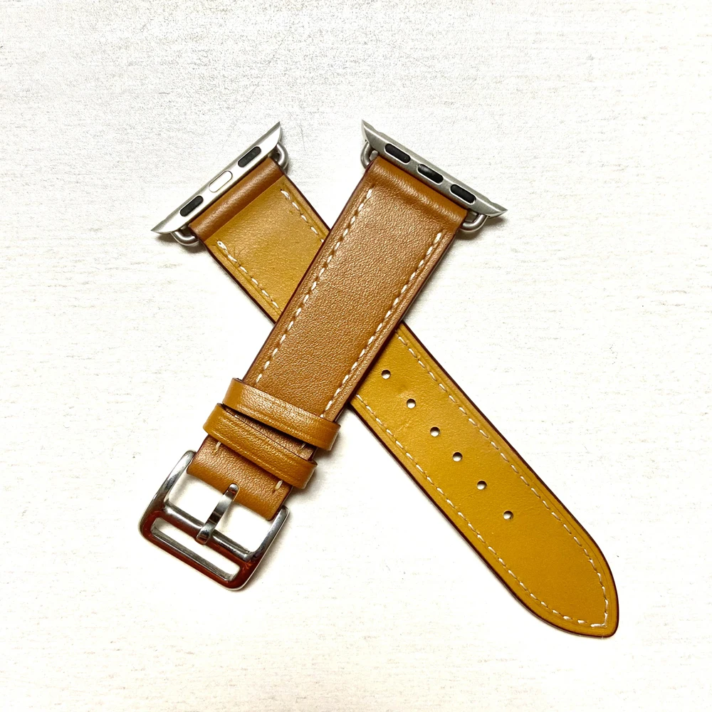 

Apple Watch Band Brown Pink,Genuine Leather Band Strap for iWatch Series Ultra Sport SE,Classic H Steel Buckle