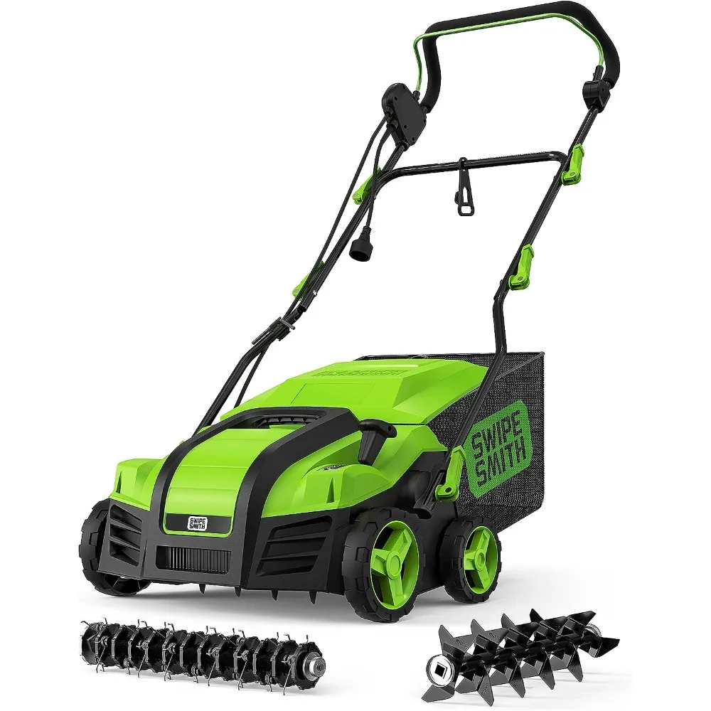 

(2023 Upgraded) 16” 15 Amp Electric Dethatcher Scarifier, Lawn with 5-Position Depth Adjustment, 14.5 Gal Removable Thatch