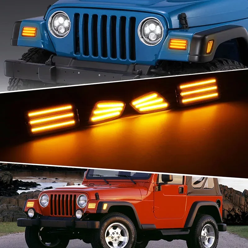 For JEEP Car LED Lights Front Bumper LED Turn Signal Lamps Front Fender Side Led Marker Lamps Fit For JEEP Wrangler TJ 1997-2006