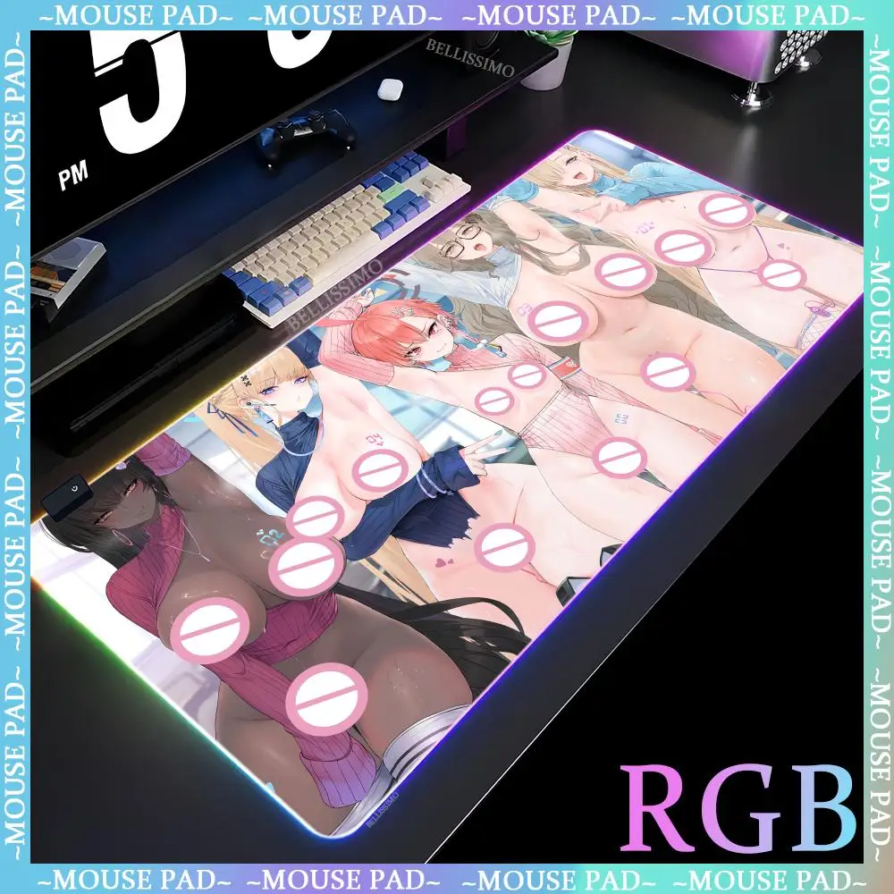 

RGB mousepad nude anime girl sexy keyboard pad luminous super big chest desk pad comic keyboard pad Japanese lock edge mouse pad