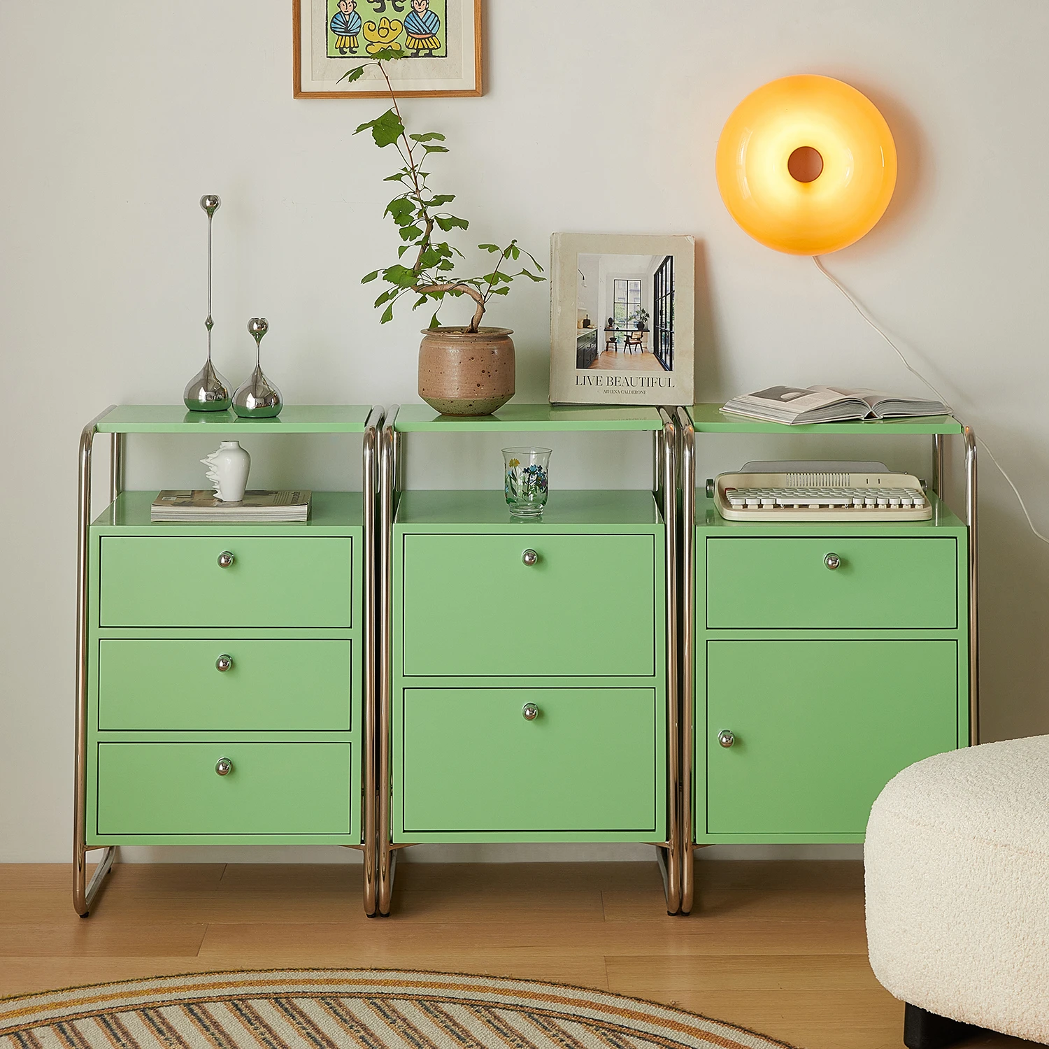 

Nordic medieval green small side cabinet simple modern living room sofa side shelf bedroom bedside cabinet