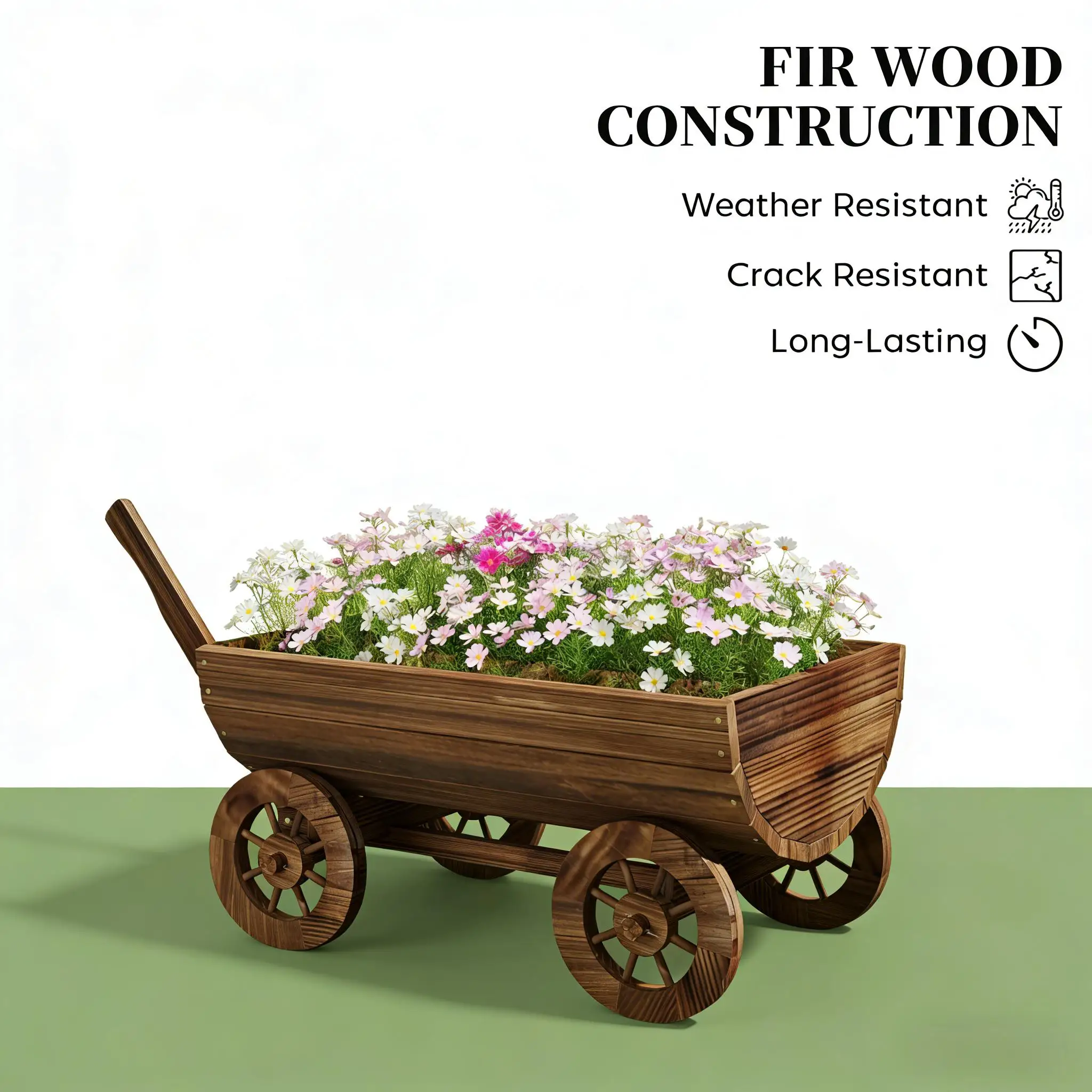 Small Wheelbarrow Wagon Flower Cart,Wooden Mobile Garden Planter