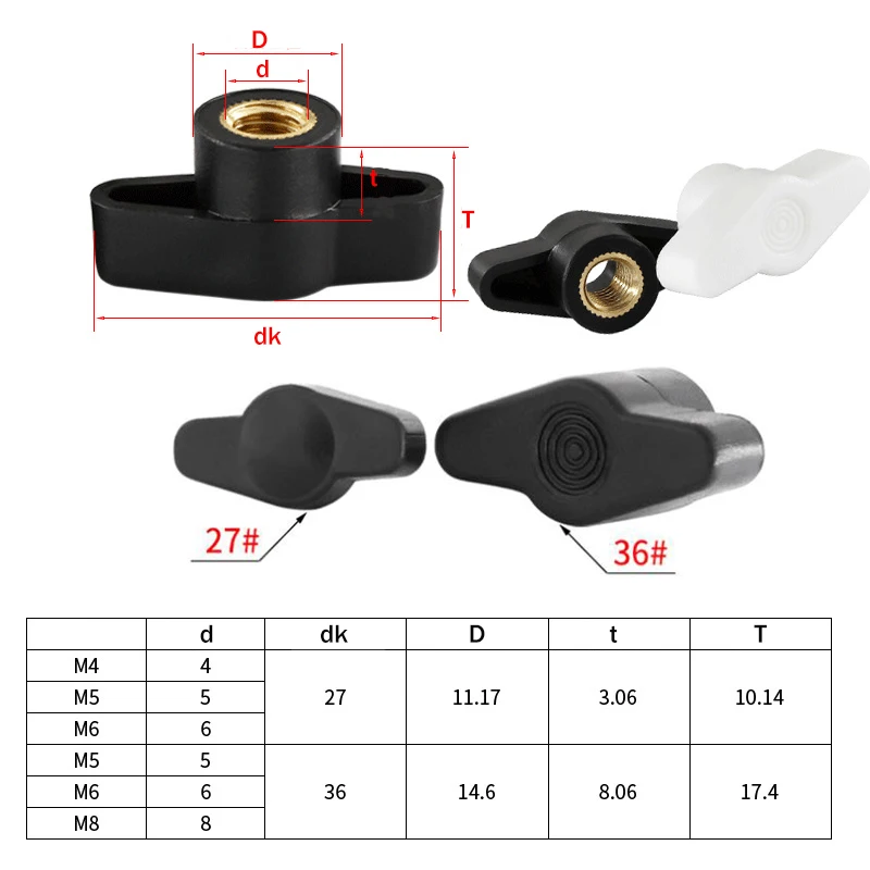 Beicai 5-10pcs T Type Plum Bakelite Hand Tighten Nuts M4 M5 M6 M8 Plastic Hand Knob Through Hole Blind Hole Hardware