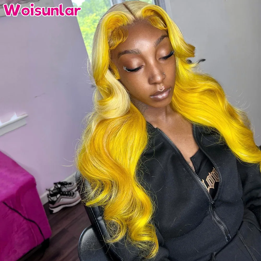 

Ombre Yellow and 613 4x4 Lace Closure human hair wig 100% 13X4 Transparent Lace Frontal 613 Body Wave Wigs Human Hair For Women