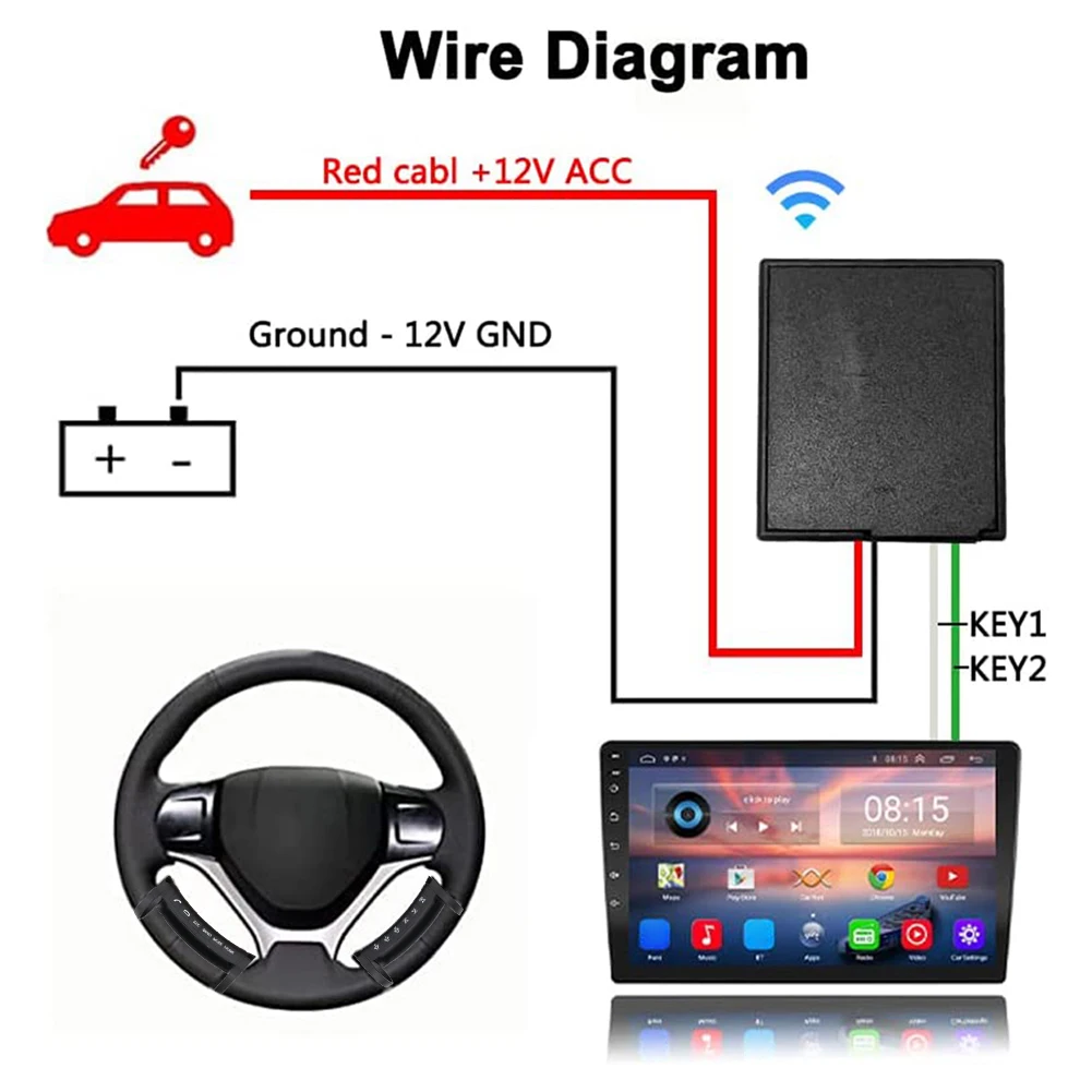 Remote Control Car Steering Wheel Button Wireless Car Navigation DVD Control Button Battery Operated 6 Buttons for Car Vehicle