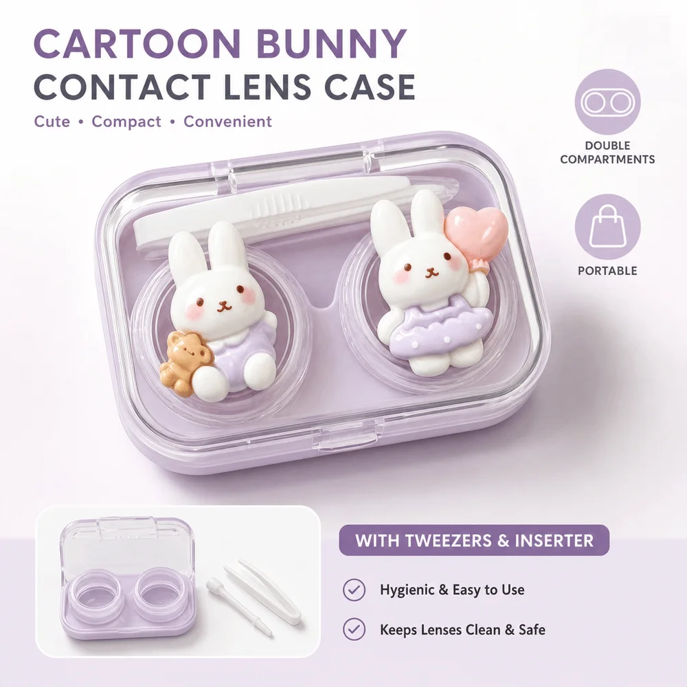 Cartoon Bunny Contact Lens Case Double Compartment Portable Contact Lens Box Wearing Tool Included Cosmetic Lenses Container