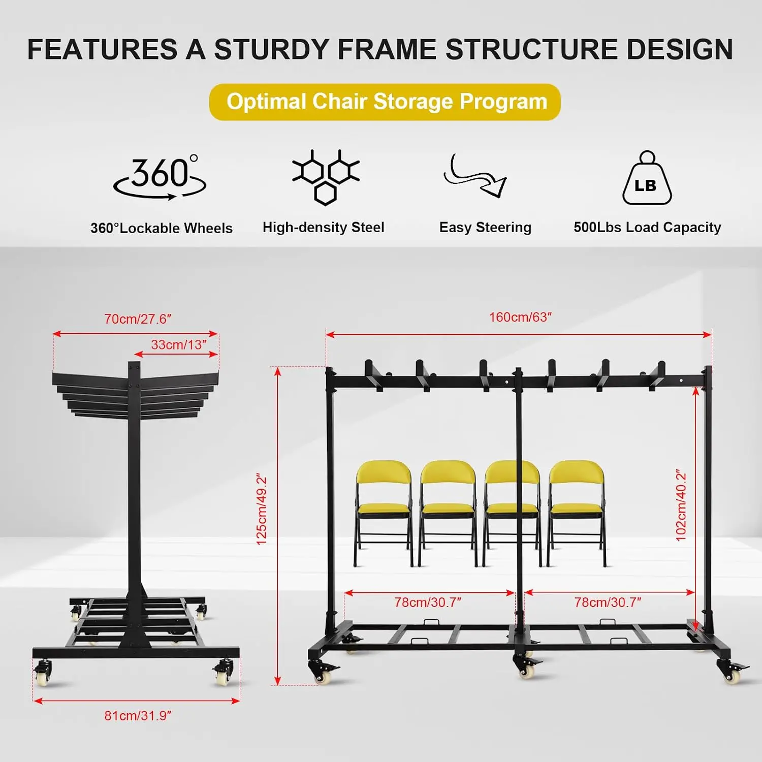 Folding Chair Storage Rack Cart Thickened Heavy Duty Folding Table Folding Chair Racks for Storage with Locking Rubber Wheels ca