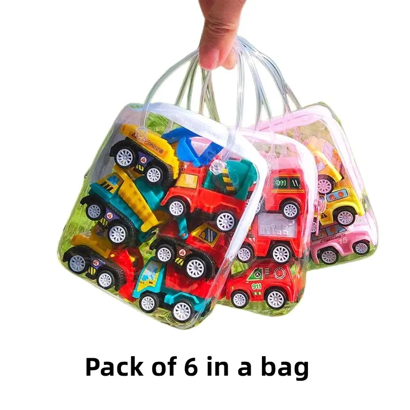 6 stks/set Originaliteit Kinderen Mini Trek Auto Inertie Speelgoed Bouwvoertuig Brandweerwagen Model Set Jongens Verjaardagscadeau