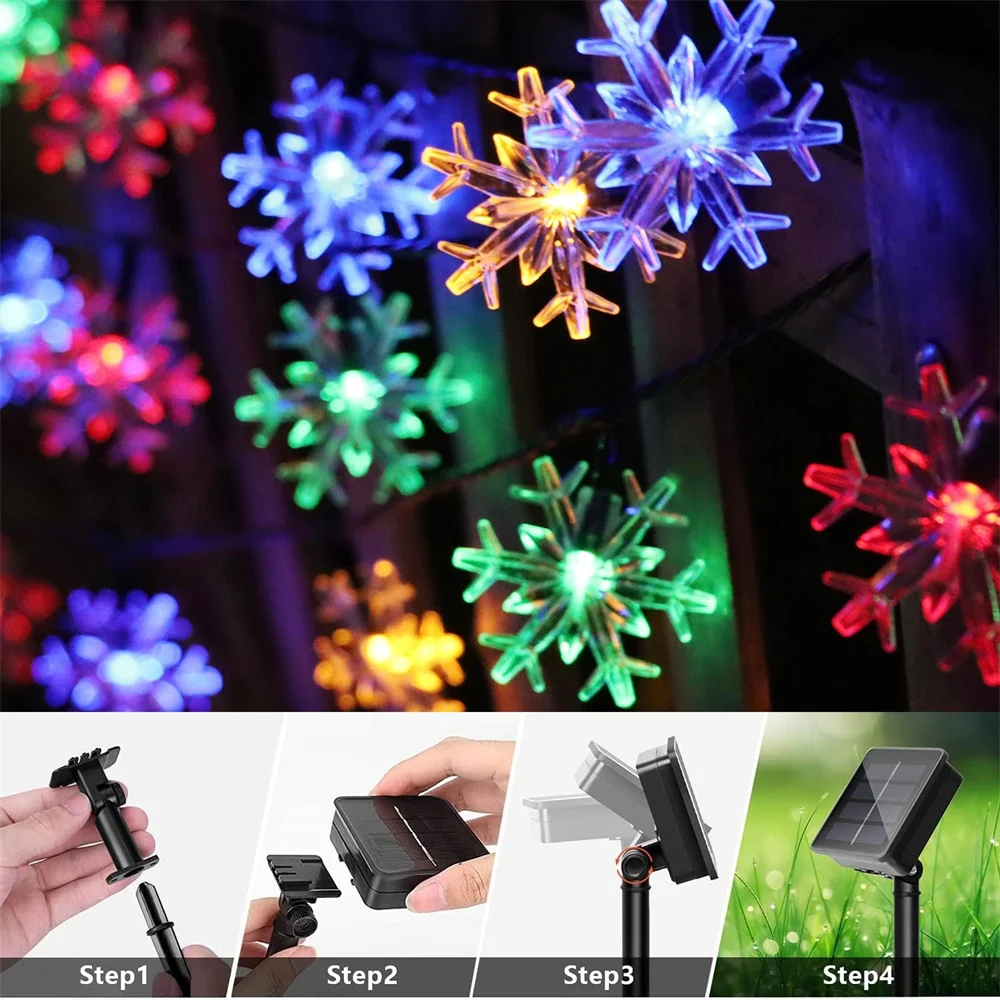 Y2K Solar Christmas Snowflake Lights Multicolor Solar Powered Christmas Lights Outdoor Waterproof LED for Christmas Tree 325