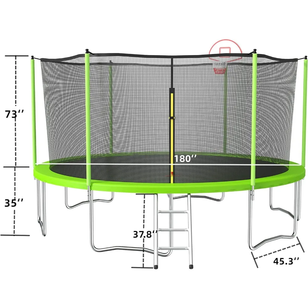 

Round Trampoline With Ladder&Basketball Hoop Outdoor Trampoline With Enclosure Net Jump Gym Elastic Bed Protector Tramboline