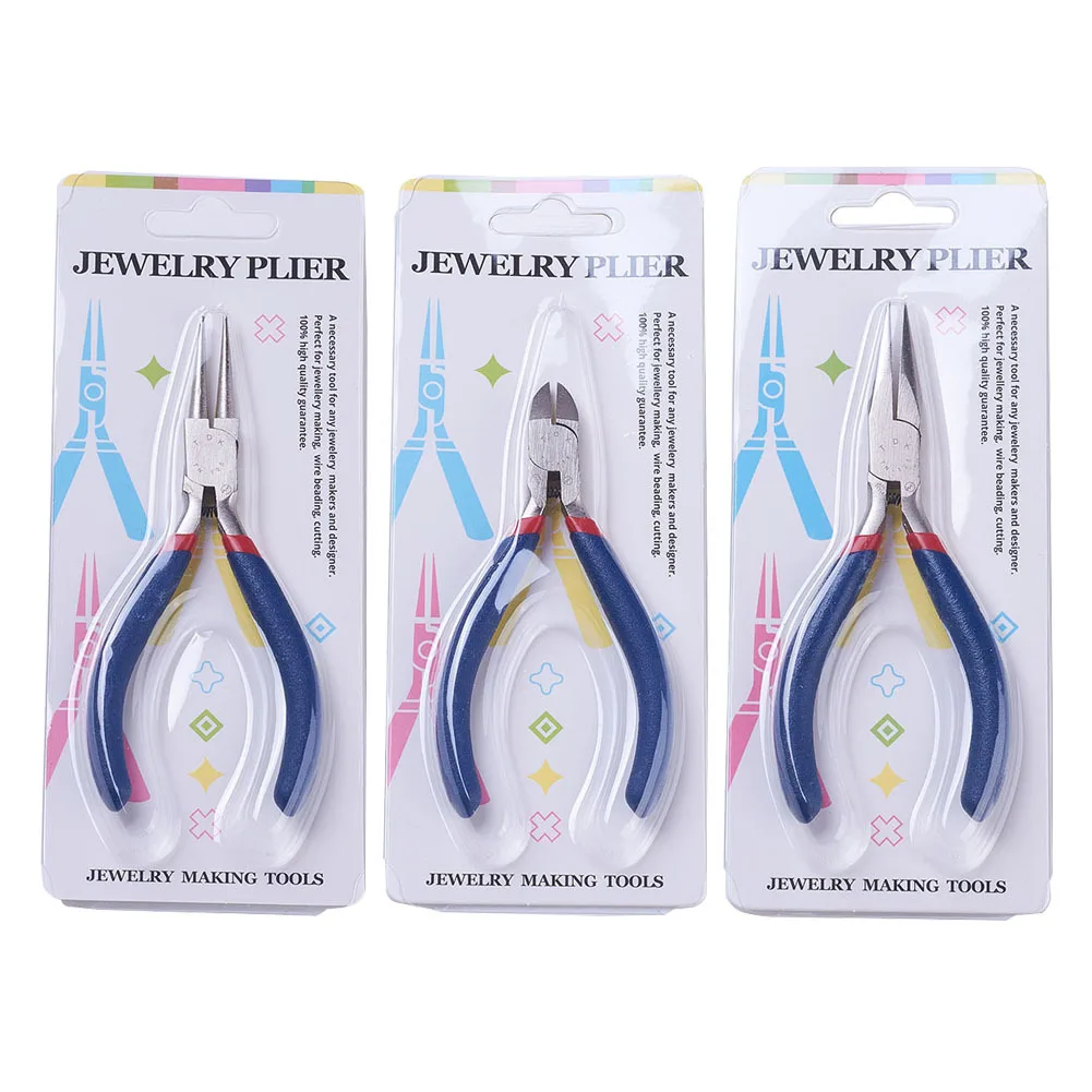 

3pcs Jewelry Pliers DIY Handmade Ornaments Carbon Steel Side Cutting Pliers Hardware Tool Combination Set Beaded Wire Cutter