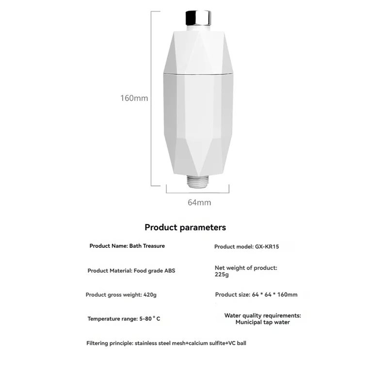 Depuratore d'acqua per doccia, vitamina C, filtro rivitalizzante per l'acqua della doccia, riduce il cloro e i metalli pesanti, migliora il prurito della pelle secca