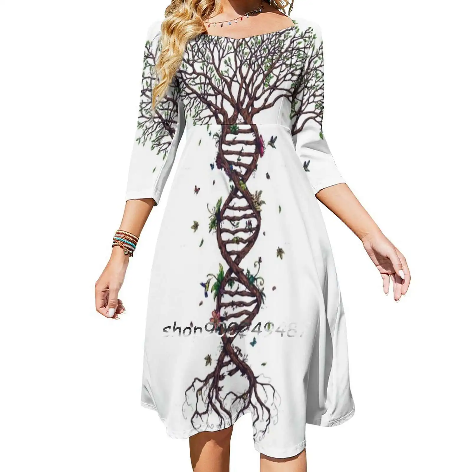 Dna Tree Of Life Flare Dress Multiple styles Print Dress Short and Long Sleeve Dress The Tree Of Life Tree Of Life Garden Of