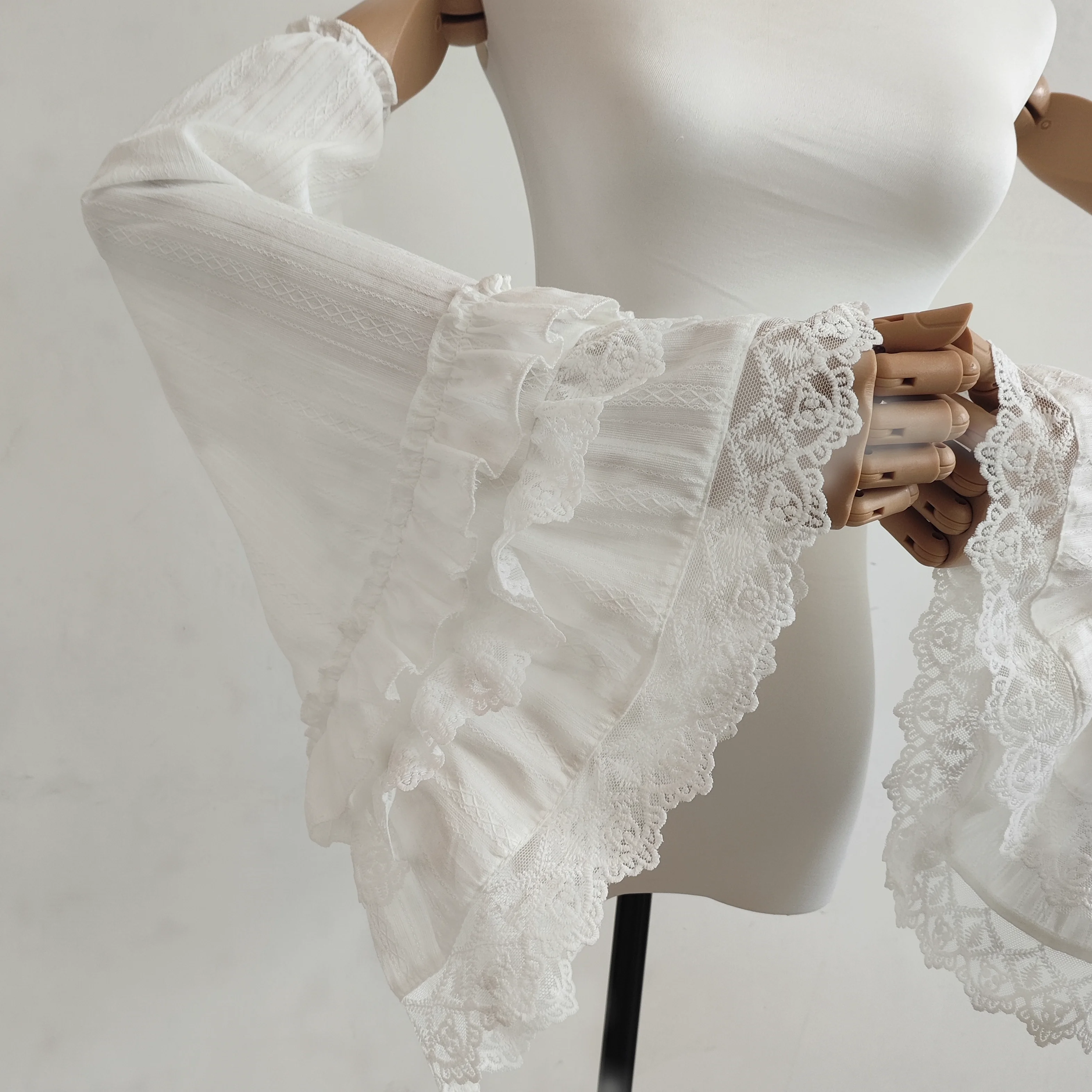 أكمام لوليتا من القطن الخالص بأكمام قصيرة بدون ذراع وأكمام كاذبة مع غطاء أكمام بحاشية مكشكشة قابل للفصل #3