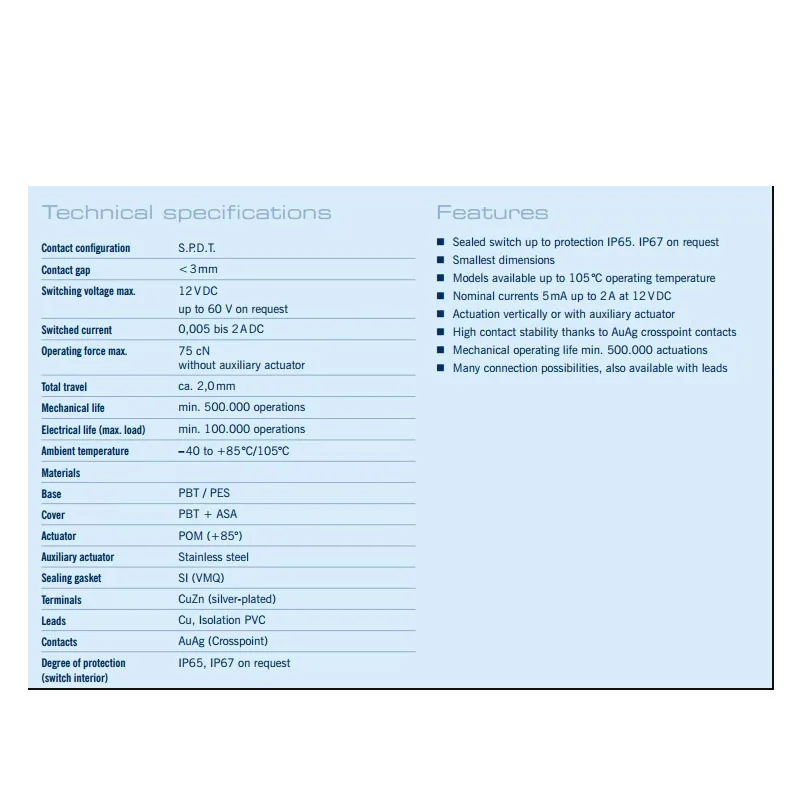 1pcs/lots Germany CHERRY DJ1G-AG10 Waterproof and Dustproof Micro switch 3-pin Vertical Vehicle Door/Window Keypad