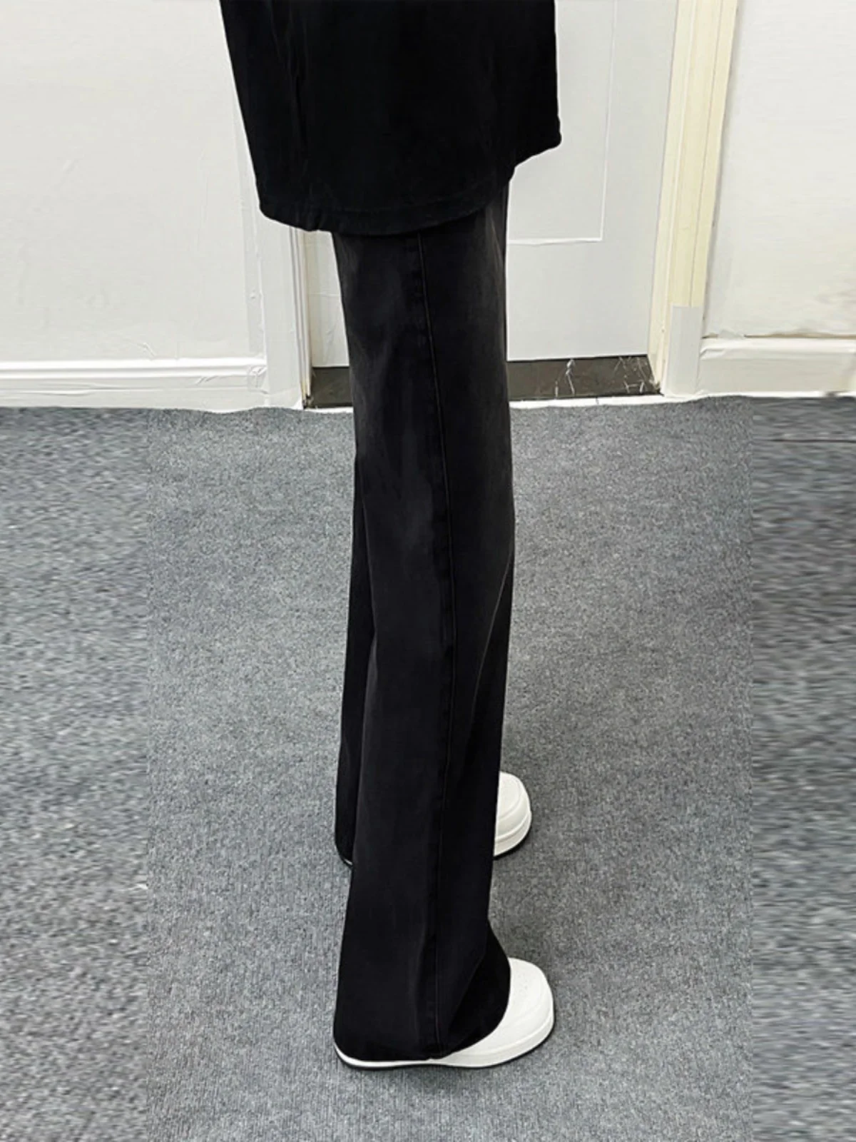 

American High Street Straight Leg Men's Jeans Bla Slimming Leggings Retro Vibe Slim Fit Flared Pants Youth Trend Cotton Pol...