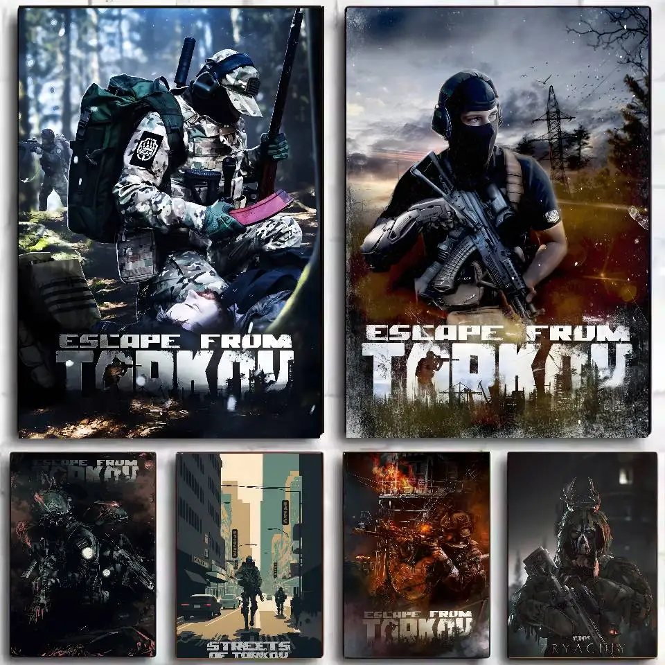 Vedio Game E-Escape From Tarkov Poster Self-adhesive Art Waterproof Sticker Coffee House Dorm Room Wall Decor