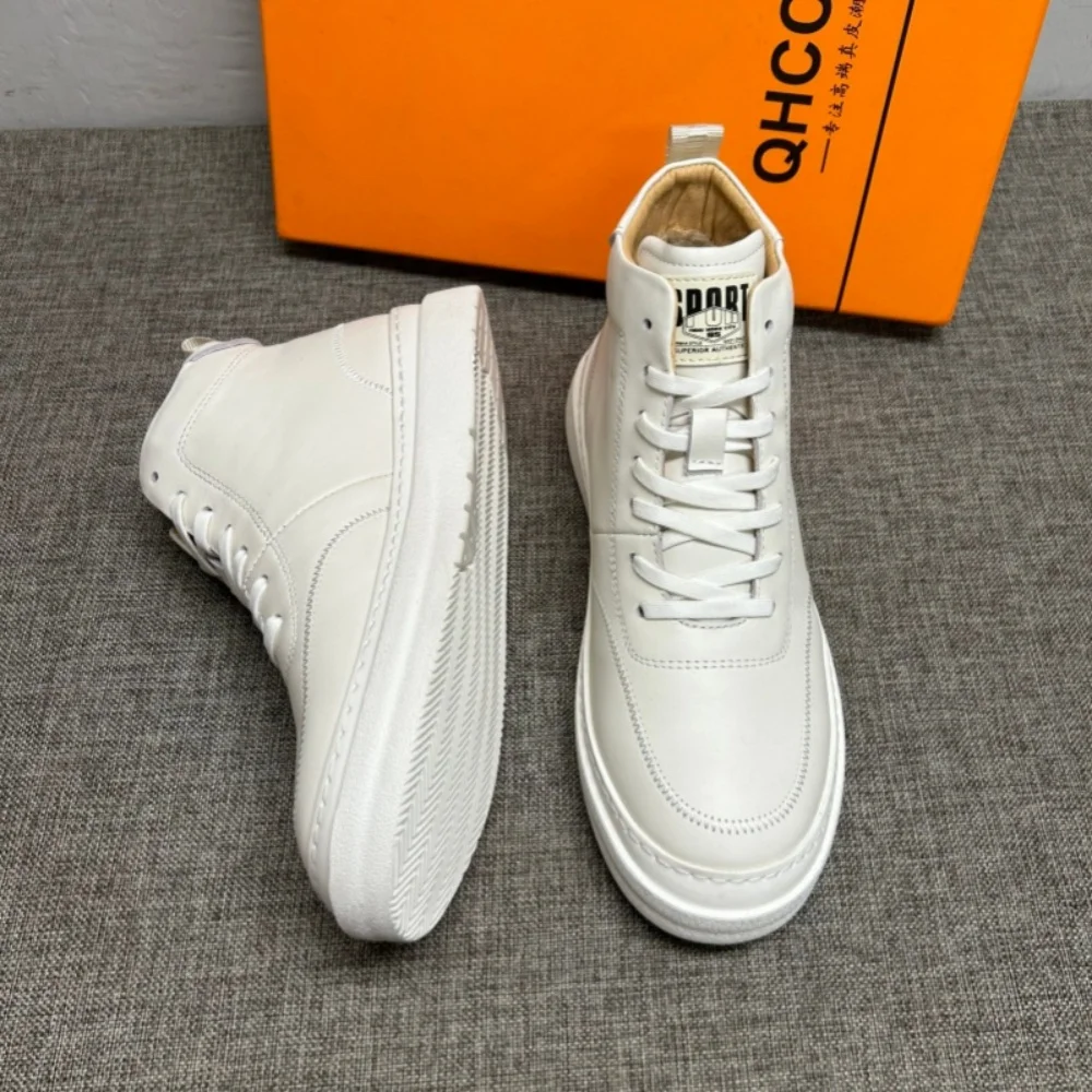 New men's high-top shoes, men's genuine leather casual white shoes, men's padded warm cotton shoes, men's short boots
