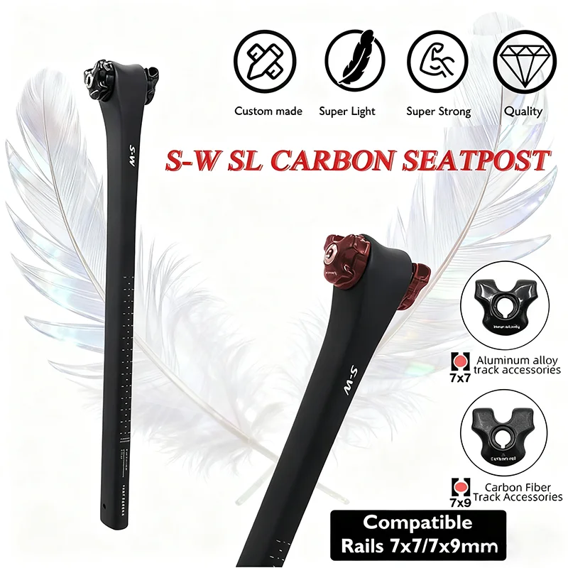 

SW SL Carbon Integrated UltraLight Seatpost Length380mm for SL8 Road Series 0mm Offset Roadbike Parts Compatible Rails 7*7/7*9mm
