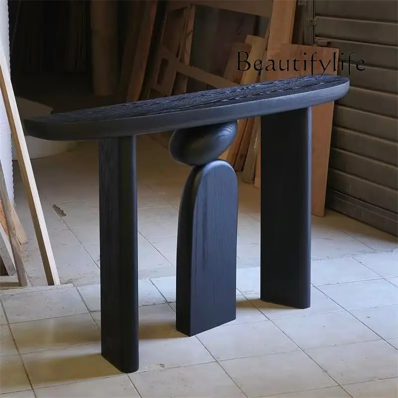 

Medieval solid wood entrance table Small apartment living room against the wall End view table White wax wood long strip case