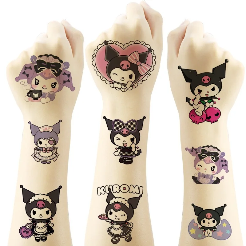 Sanurgente Kuromi-Autocollants de tatouage temporaire pour enfants, fournitures de fête d'anniversaire, faveurs de tatouages mignons, décoration, 4 pièces