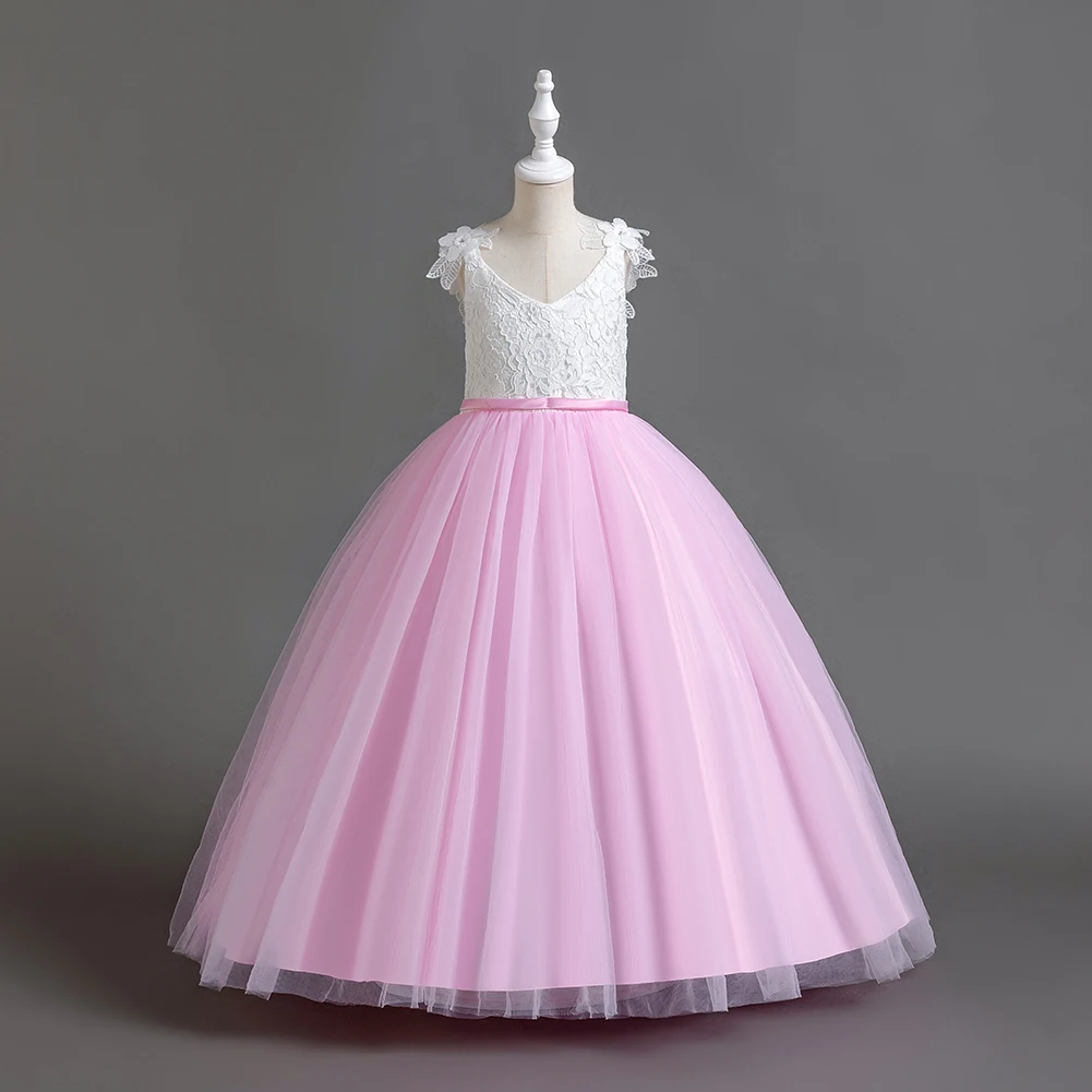 HETISO Flower Girls Party Dresses Sleeveless Long Christmas Elegant Kids Dresses for Girls White Princess robe princesse fille