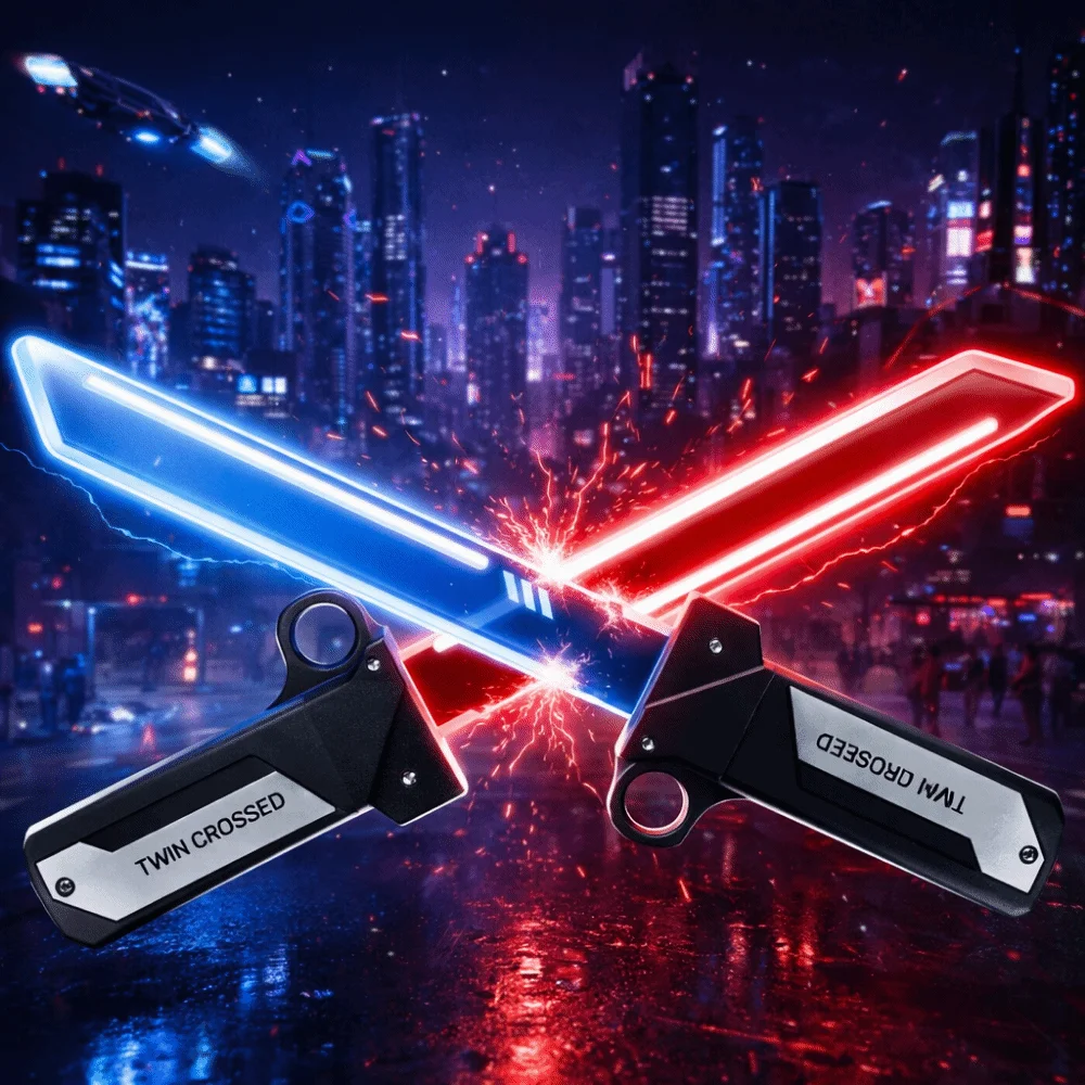 

Multi-Color Flash Double-edged retractable lightsaber LED Light Shine Red And Blue Light Bright Rotate Sword Stretchable