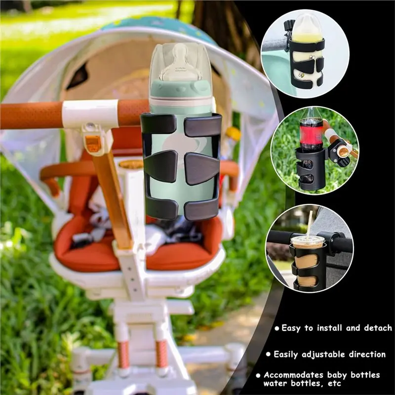 MACH-Set Of 2 Stroller Cup Holders,Includes 2 Hooks,Universal, Adjustable, 360-Degree Rotation,For Strollers, And Wheelchairs