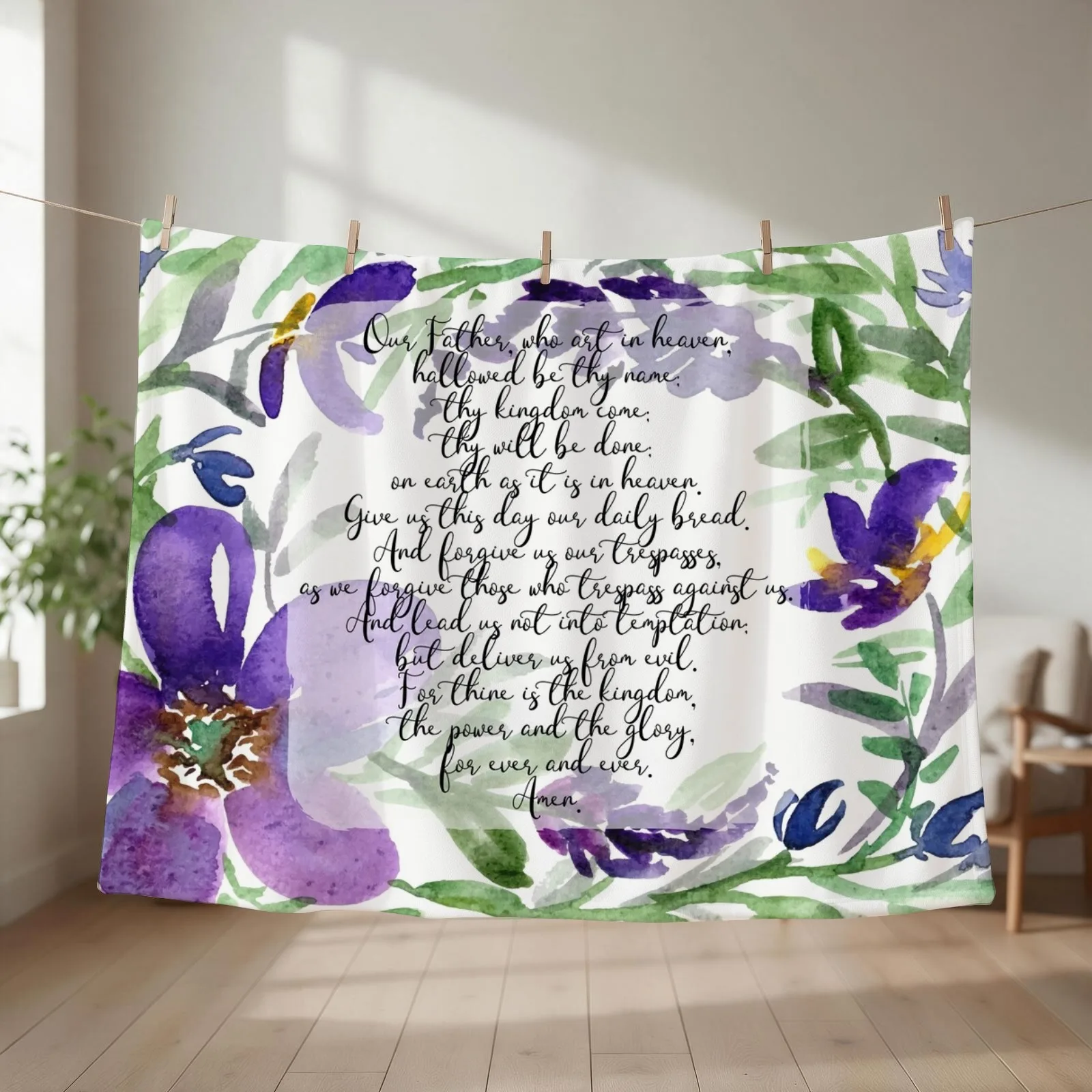 Our Father | Daily Prayer | Scripture Art Throw Blanket Soft wednesday Travel Moving Blankets