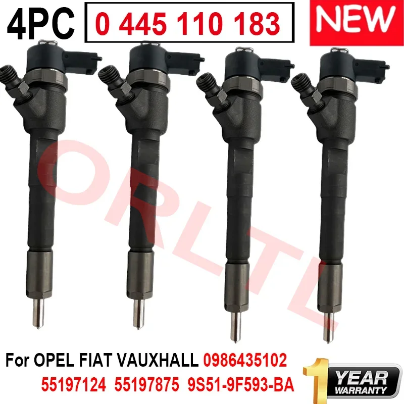 

4PCS NEW 0445110183 Genuine Fuel Injector 0445 110 183 FOR OPEL FIAT VAUXHALL 0986435102 55197124 55197875 9S51-9F593-BA