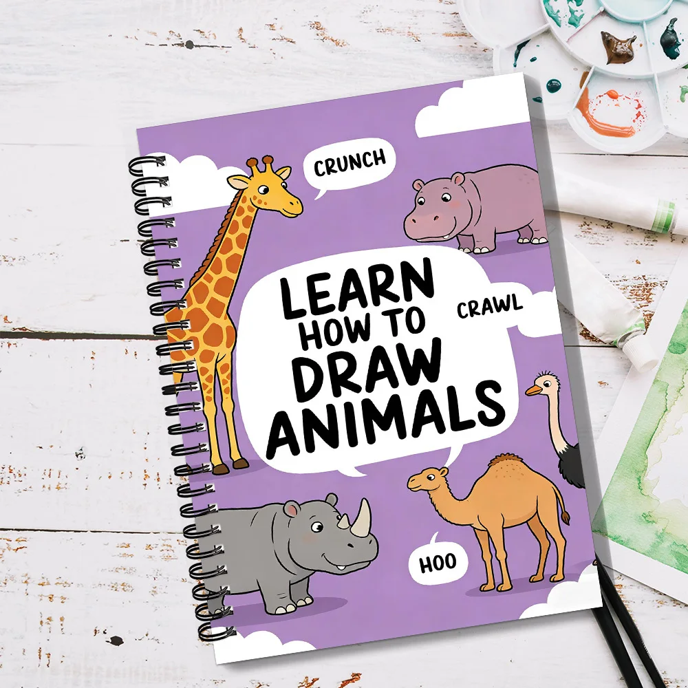 1 PC Interessante taccuino di storie a tema animali con punte di disegno, elementi crunch crawl hoo, adatto per la casa, ideale per gli appassionati d'arte