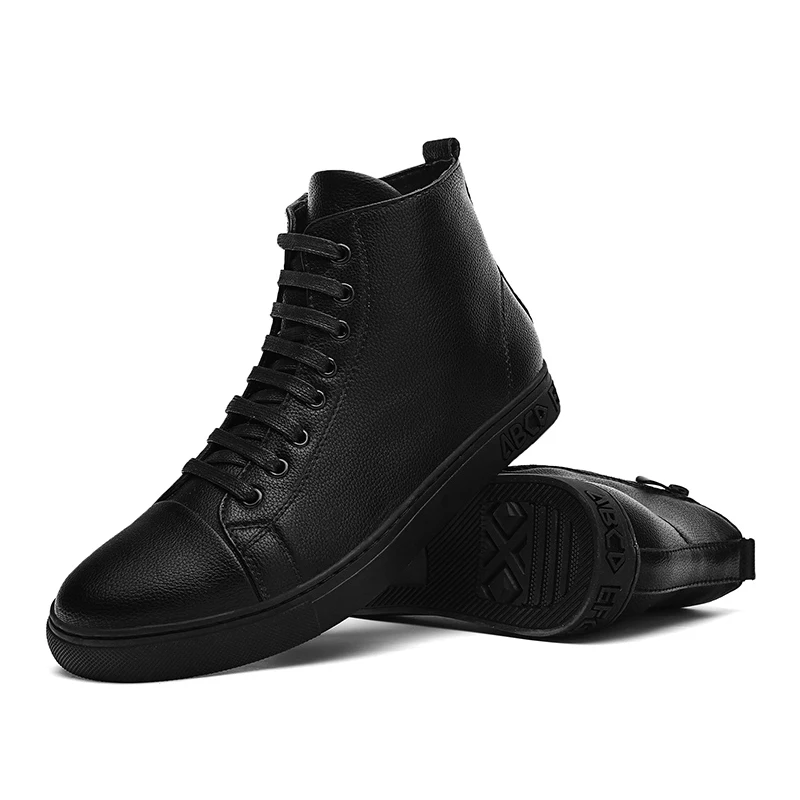 Mens Leather Sneakers Black High Top Men Shoes Casual Autumn Winter Ankle Zapatos De Hombre Casuales Cuero Hip Hop Shoes Size 48