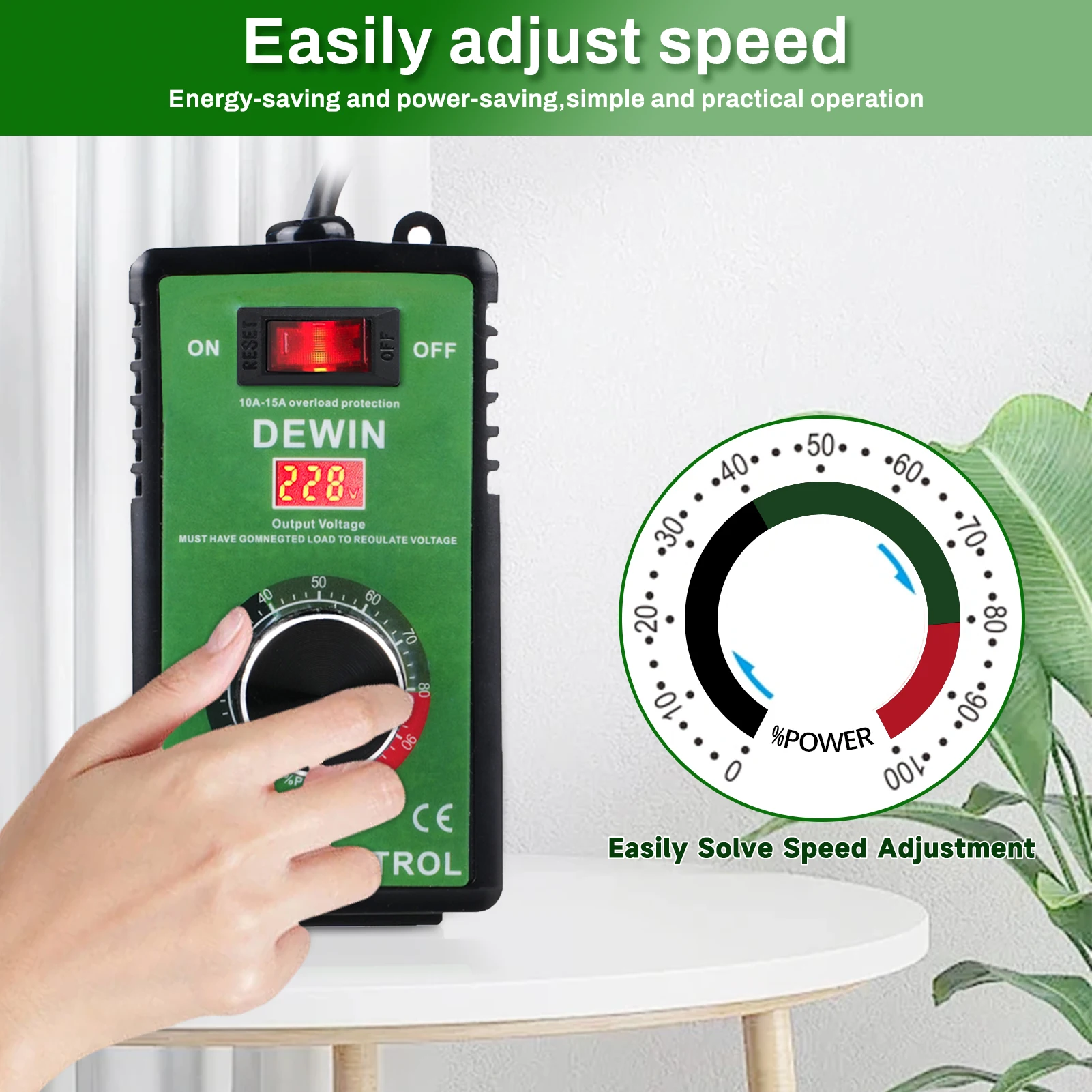 

DewinLVD Speed Regulator Motor Fan Controller Stepless Speed Control Switch 15A Overload Protection EU Speed RegulatorControl