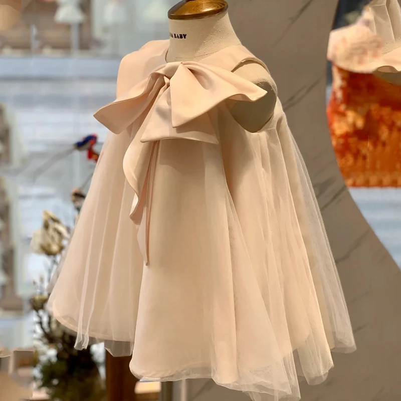 Robes de princesse mignonnes de demoiselle d'honneur pour mariage, dentelle de tulle à gros nœud, petite robe de Rhde reconstitution historique, quelle que soit la robe de première communion, 1 à 8 ans