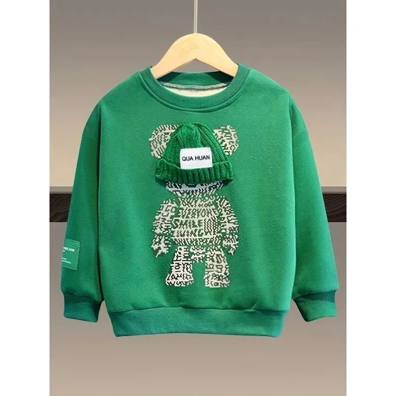 2pcs Spring Autumn Kid Boy Clothes Long Sleeve Bear Pattern Pullover Sweatshirt and Pants Set