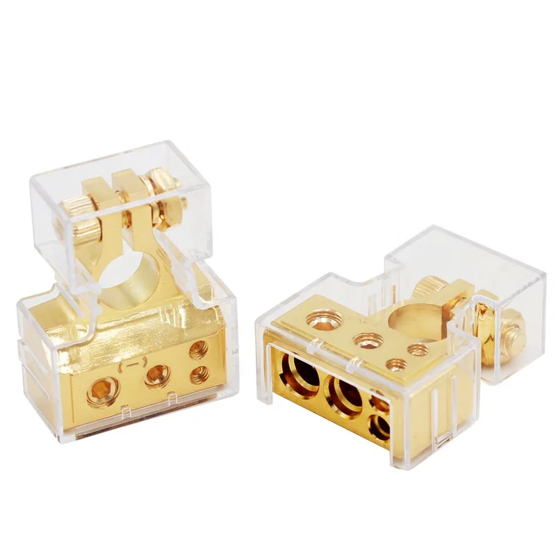 0/4/8/10 Gauge Heavy Duty Top Post Battery Terminals with Space Shims and Clear Cover Positive and Negative (Pair)