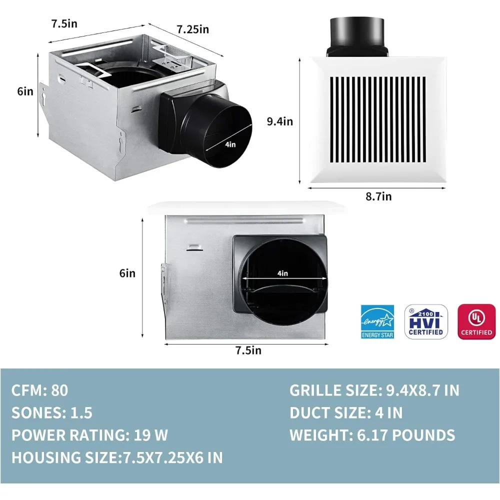 Tech Drive Zeer Stil 80 Cfm, 1.5 Sone Geen Zolder Toegang Nodig Installatie Badkamer Ventilatie En Afzuigventilator