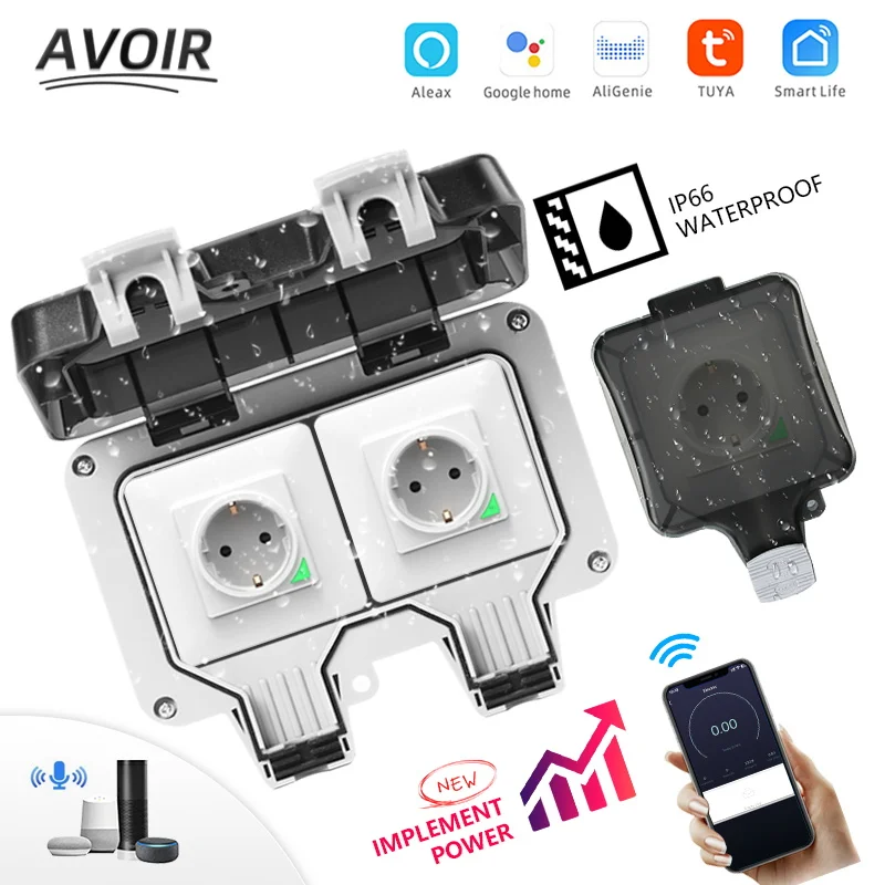 

Avoir Tuya Zigbee Electrical Outlets IP66 Wall Outdoor Waterproof Socket White Plastic EU Plug Wifi Connected Sockets Smart Home