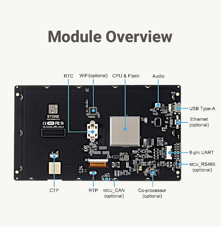 STONE A 10,1 Zoll Industrielles HMI-Displaypanel TFT-LCD mit Resistivem Touchscreen RS232/RS422/RS485/TTL 1024*600 für Arduino – Detail 2