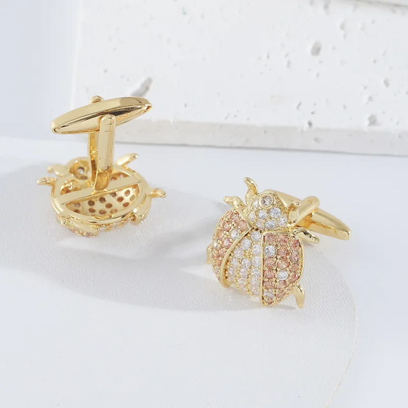 Seven-Star Ladybug Rhinestone Men's Cufflinks for Dinner Suit Professional Business Attire Zircon Prop Men's Gift Accessories