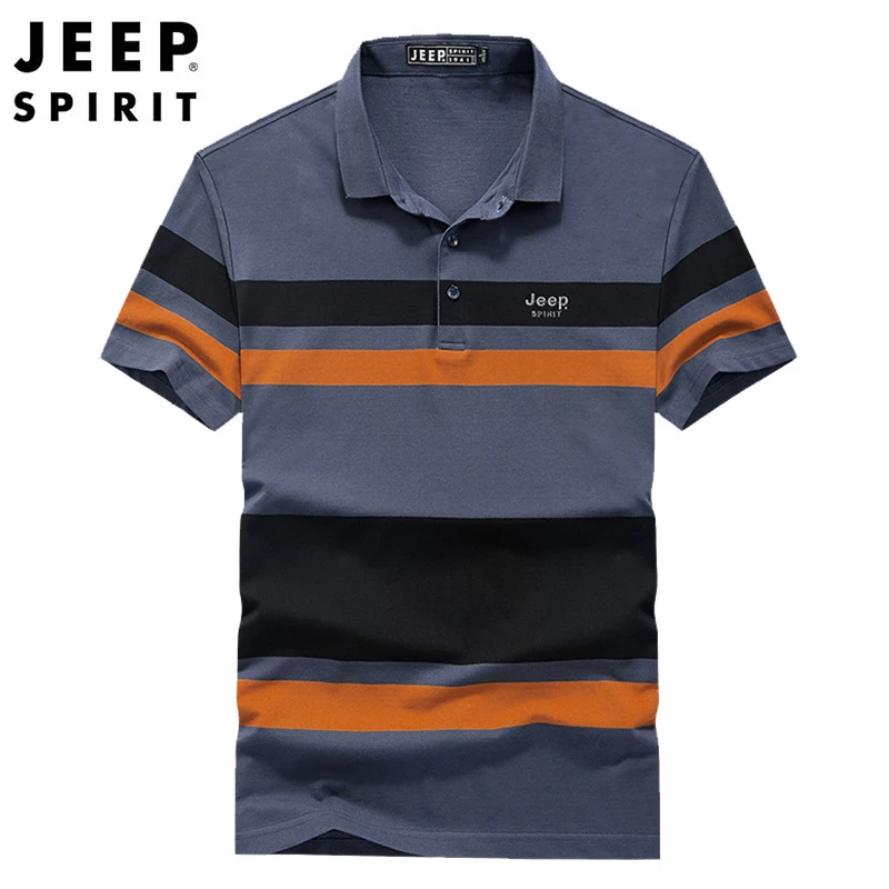 JEEP SPIRIT summer men Polo shirt stripe short-sleeve lapel cotton casual fashion breathable and comfortable half-sleeve clothes