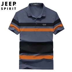 Jeep spirit verão camisa polo masculina listra manga curta lapela algodão casual moda respirável e confortável meia manga roupas