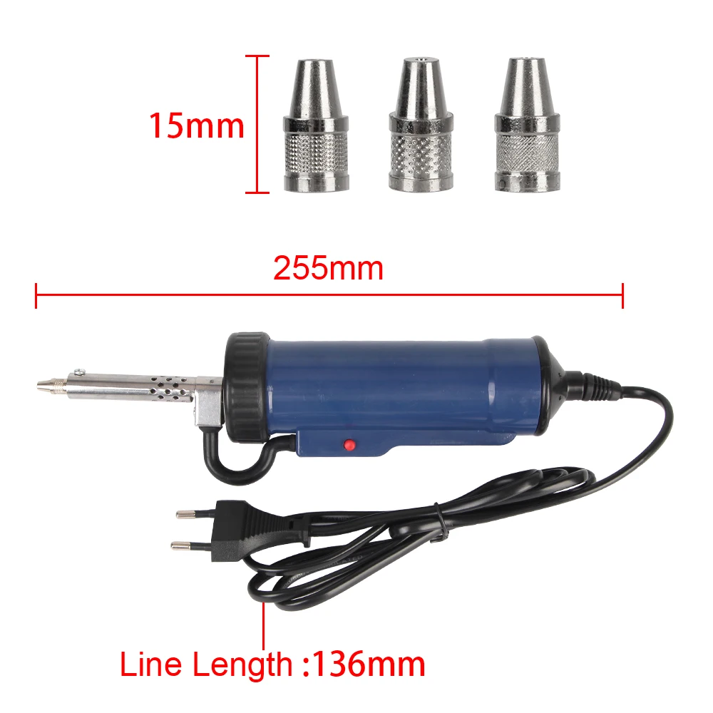 Succionador de estaño automático con 3 boquillas de succión, máquina desoldadora de bomba de eliminación de soldadura eléctrica portátil, enchufe de UE/EE. UU., ADT03