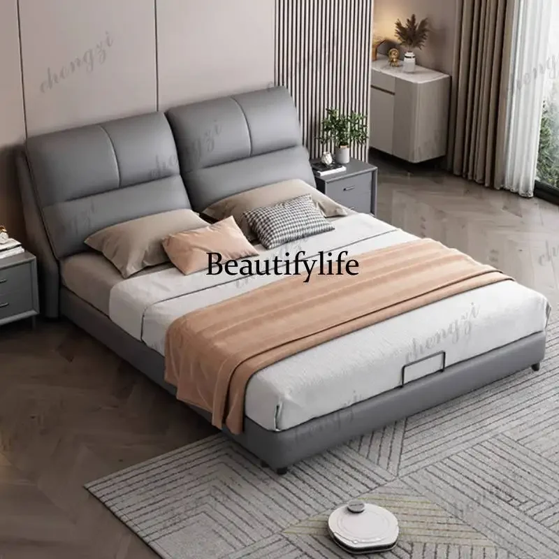Beige Normal Double Bed Decoration Elegant Cheap Wooden Storage Double Bed Adults Modern Cama Matrimonial Furniture For HomeN138