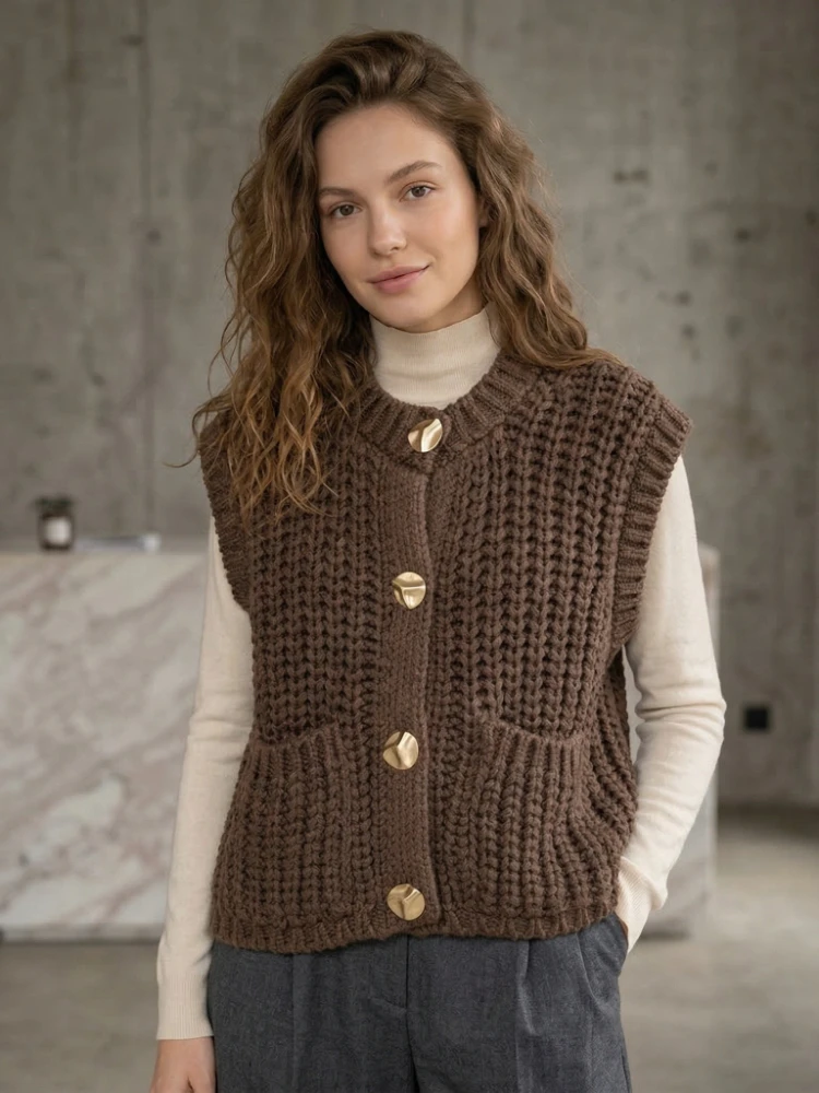 

Women Preppy Cropped Sweaters Women's Vest Outerwears Sleeveless Brown Sweater Knit Vest Spring Autumn Tank Top Woman Knitwears