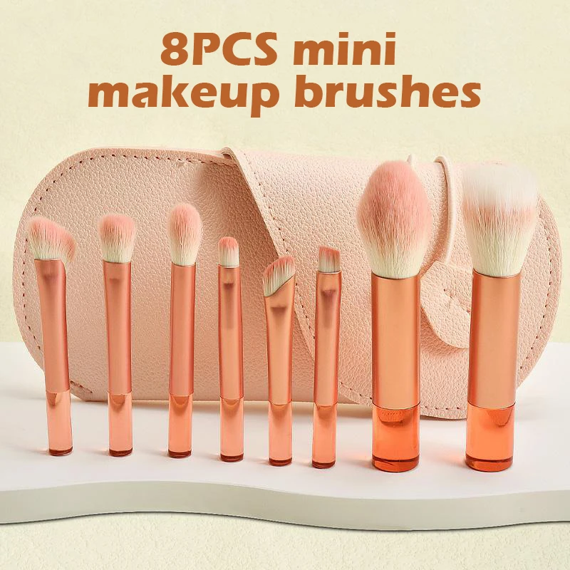 

New 8 mini makeup brush set with clear crystal handle，travel Makeup Brush Beauty Tools
