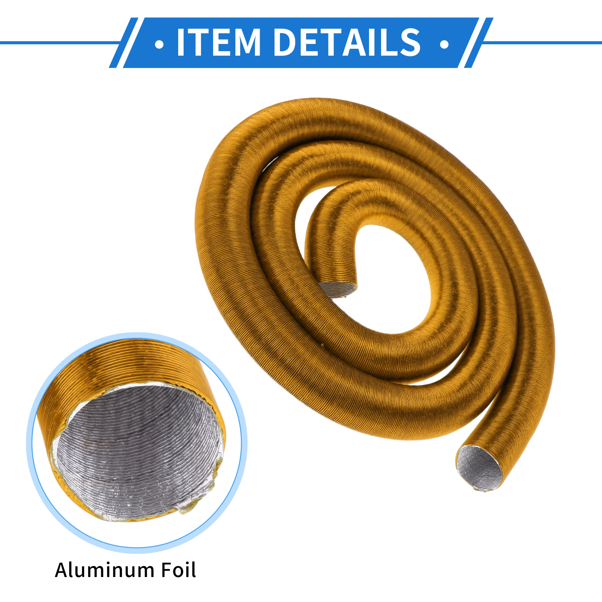 UXCELL 42mm Dia 500cm Car Heater Duct Pipe Aluminum Foil Gold Tone