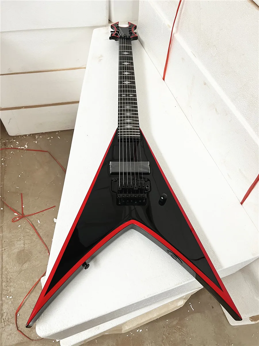 High-quality custom version of Shaped Fork 7 string Double shake electric guitar Black accessories free shipping